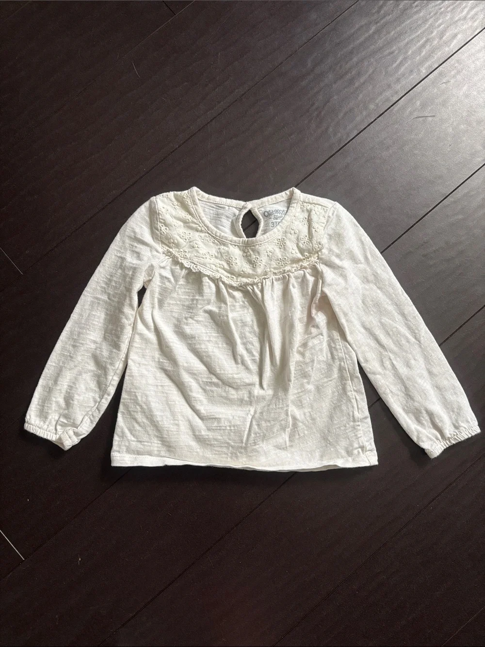 OshKosh B'gosh Cream Long-Sleeve Lace Yoke Blouse